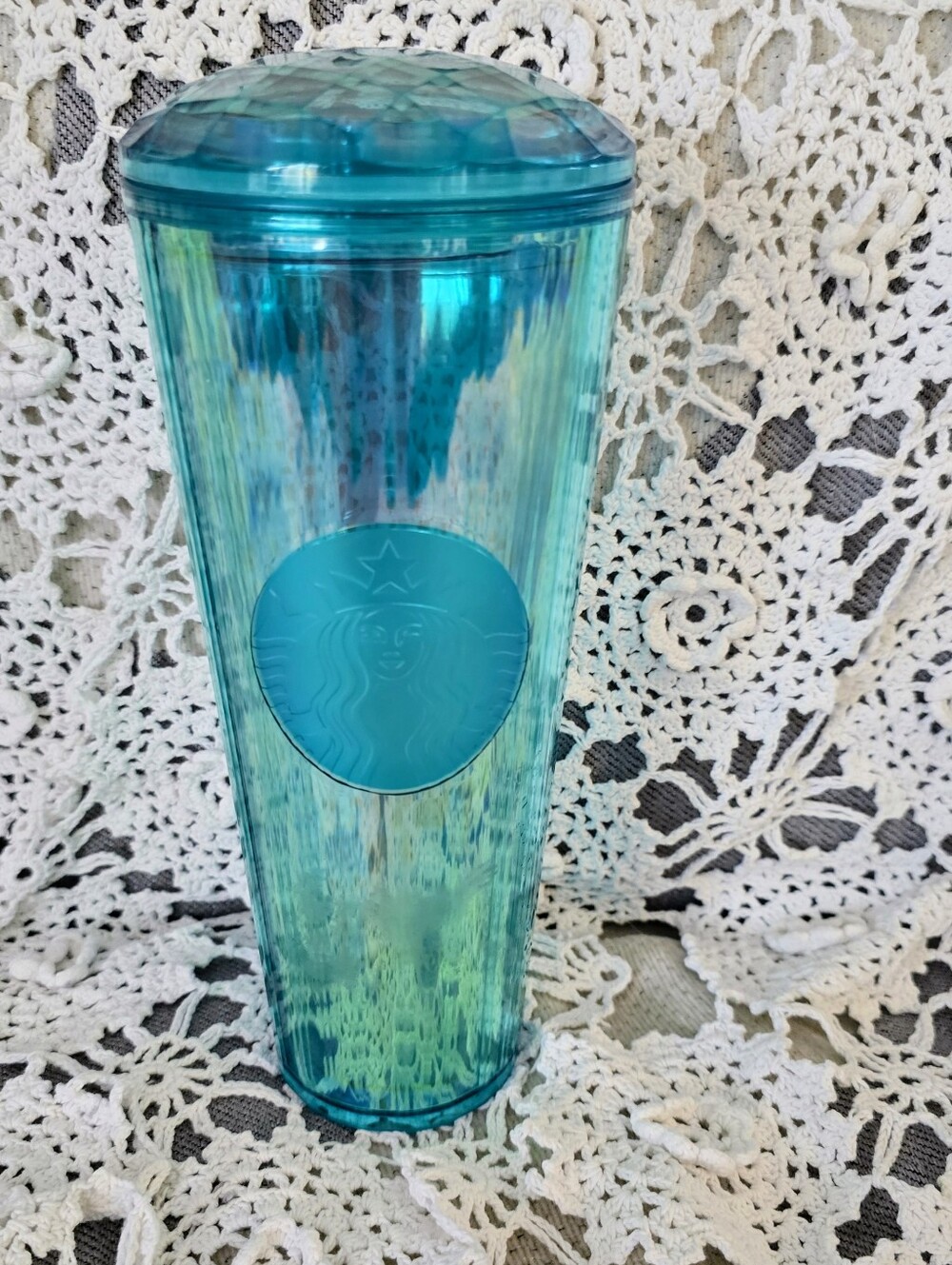 Starbucks December 2021 Blue Iridescent Dome Top Cold Cup Tumbler Venti 24oz